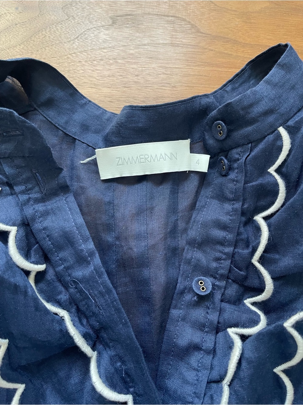 Zimmermann Navy Ruffle Tiered with white trim Midi Dress Contrast missing belt 4 - Picture 10 of 11